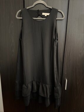 LOFT Black Sleeveless Ruffle-Hem Mini Dress